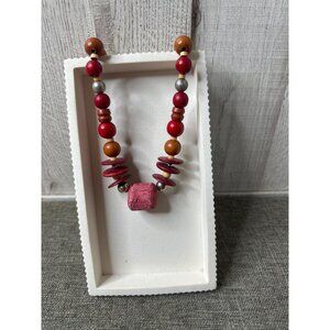 Handcrafted Wooden Beaded Lightweight Necklace Warm Casual Brown Red